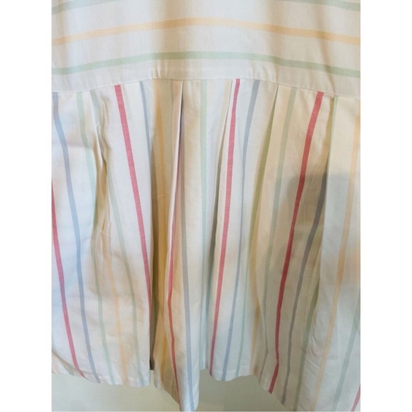 LAKE Size S Parasol Pleated Dress White Pastel Stripe Short Sleeve - Picture 9 of 14